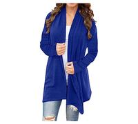 Ewleguzka Cardigans longs d'automne pour femmes, pulls à manches longues ouverts sur le devant, cardigans longs noirs, X07 Bleu, S