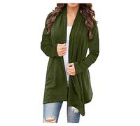 Ewleguzka Cardigans longs d'automne pour femmes, pulls à manches longues ouverts sur le devant, cardigans longs noirs, X07 Vert kaki, 3XL
