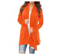 Ewleguzka Cardigans longs d'automne pour femmes, pulls à manches longues ouverts sur le devant, cardigans longs noirs, X07 Orange, L