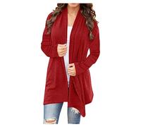 Ewleguzka Cardigans longs d'automne pour femmes, pulls à manches longues ouverts sur le devant, cardigans longs noirs, X07 Rouge, L