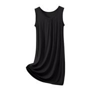 Ewleguzka Chemise de nuit en modal pour femmes - Longue avec col en V - Nuits super douces - Sans manches - Robe de nuit - Robe de détente - Taille UK, 1 noir, XL