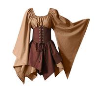 Ewleguzka Mini robes pour femme - Corset rétro gothique - Robe de sorcière médiévale Renaissance à volants - Robe d'Halloween pour adulte, 00 et kaki, L