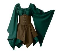 Ewleguzka Mini robes pour femme - Corset rétro gothique - Robe de sorcière médiévale Renaissance à volants - Robe d'Halloween pour adulte, 03 et vert, L