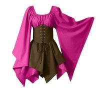 Ewleguzka Mini robes pour femme - Corset rétro gothique - Robe de sorcière médiévale Renaissance à volants - Robe d'Halloween pour adulte, 05 et rose vif, 3XL