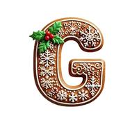 Ewleguzka Ornements en pain d'épices pour sapin de Noël, 26 lettres de l'alphabet avec motif baies, mini monogramme à suspendre pour cadeaux de fête, décoration à faire soi-même, marron