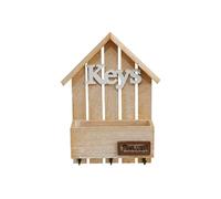 Ewleguzka Porte-clés autocollant pour mur - 6 crochets avec plateau en bois, sans perçage, porte-clés mural et organisateur de courrier, décoration d'intérieur pour couloir, entrée, bureau, vestibule