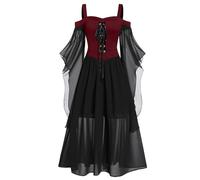 Ewleguzka Robe corset pour femme - Costume médiéval - Halloween - Renaissance - Gothique - Épaules dénudées - Costume médiéval pour adultes et adolescents, 03 et vin, 3XL