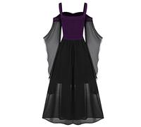 Ewleguzka Robe corset pour femme - Costume médiéval - Halloween - Renaissance - Gothique - Épaules dénudées - Costume médiéval pour adultes et adolescents, 00 et violet foncé, XL