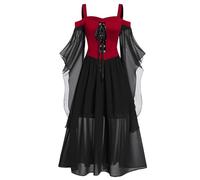 Ewleguzka Robe corset pour femme - Costume médiéval - Halloween - Renaissance - Gothique - Épaules dénudées - Costume médiéval pour adultes et adolescents, 03 et rouge, L