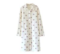 Ewleguzka Robe de chambre pour femme douce et matelassée avec boutons sur le devant, chaud et confortable, manches longues, col rabattable, manteau d'intérieur avec poches, imprimé ours mignon