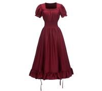 Ewleguzka Robe victorienne pour femme - Costume médiéval de la Renaissance - Robe de sorcière gothique vintage rétro - Robe de fête mi-longue à volants, 00 et vin, M