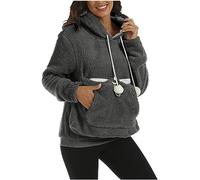 Ewleguzka Sweat à capuche en polaire avec oreilles de chat - Pull à manches longues - Sweat ample surdimensionné - Taille britannique - Poches kangourou, Gris foncé., 3XL