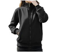 Ewleguzka Sweat à capuche zippé pour femme - Style rétro - Oversize - Pour adolescente - Style Y2K - Veste universitaire - Fermeture éclair intégrale - Décontracté - Sans capuche, noir 1, S