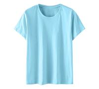 Ewleguzka T-shirt d'été en coton pour femme - Haut de sport - Manches courtes - Col rond - Uni - Doux, 10- Bleu clair, 40
