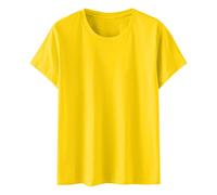 Ewleguzka T-shirt d'été en coton pour femme - Haut de sport - Manches courtes - Col rond - Uni - Doux, 10- Jaune, 46