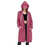 Ewleguzka Vestes à capuche mi-longues pour femme avec fermeture éclair intégrale, trench-coat léger, bordeaux, 3XL