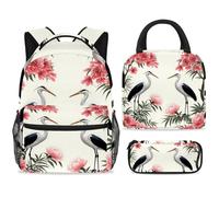 ewndhtse Ensemble sac à dos d'école avec sac à déjeuner et trousse à crayons, 3 pièces pour l'école, le voyage, le primaire, le milieu et le milieu - Deux hérones Under Blossom Penoy