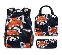ewndhtse Ensemble sac à dos d'école avec sac à déjeuner et trousse à crayons, 3 pièces - Sac à dos de voyage décontracté pour adolescents, filles, garçons, primaire junior, moyen - Joli pandas rouges