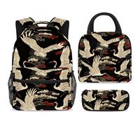 ewndhtse Ensemble sac à dos d'école avec sac à déjeuner et trousse à crayons, 3 pièces - Sac à dos de voyage décontracté pour adolescents, filles, garçons, primaire junior, moyen, grue volante