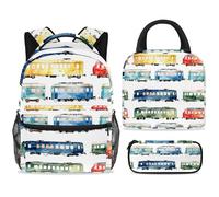 ewndhtse Ensemble sac à dos d'école avec sac à déjeuner et trousse à crayons, 3 pièces - Sac à dos de voyage décontracté pour adolescents, filles, garçons, primaire junior, moyen - Voiture de chemin