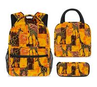 ewndhtse Ensemble sac à dos d'école avec sac à déjeuner et trousse à crayons, 3 pièces - Sac à dos de voyage décontracté pour adolescents, filles, garçons, primaire junior, milieu - Girafe africaine