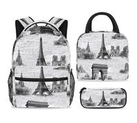 ewndhtse Ensemble sac à dos d'école avec sac à déjeuner et trousse à crayons, 3 pièces - Sac à dos de voyage décontracté pour adolescents, filles, garçons, primaire junior, milieu - Architecture