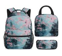 ewndhtse Ensemble sac à dos d'école avec sac à déjeuner et trousse à crayons, 3 pièces - Sac à dos de voyage décontracté pour adolescents, filles, garçons, primaire junior, milieu - Cherry Lake Cabin