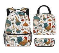 ewndhtse Ensemble sac à dos d'école avec sac à déjeuner et trousse à crayons, 3 pièces - Sac à dos de voyage décontracté pour adolescents, filles, garçons, primaire, junior moyen, champignons colorés