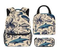 ewndhtse Ensemble sac à dos d'école avec sac à déjeuner et trousse à crayons, sac à dos d'école, sac à dos de voyage décontracté pour adolescents, filles, garçons, primaire junior, moyen, pieuvre