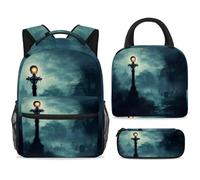 ewndhtse Ensemble sac à dos d'école avec sac à déjeuner et trousse à crayons, sac à dos d'école, sac à dos de voyage décontracté pour adolescents, filles, garçons, primaire, junior moyen, cimetière