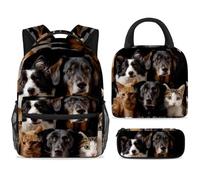 ewndhtse Ensemble sac à dos d'école avec sac à déjeuner et trousse à crayons, sac à dos d'école, sac à dos de voyage décontracté pour adolescents, filles, garçons, primaire junior, moyen - amis chiens