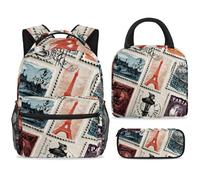 ewndhtse Ensemble sac à dos d'école avec sac à déjeuner et trousse à crayons, sac à dos d'école, sac à dos de voyage décontracté pour adolescents, filles, garçons, primaire junior, milieu - France