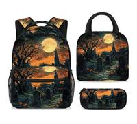 ewndhtse Ensemble sac à dos d'école avec sac à déjeuner et trousse à crayons, sac à dos d'école, sac à dos de voyage décontracté pour adolescents, filles, garçons, primaire, junior moyen, cimetière