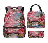 ewndhtse Ensemble sac à dos d'école avec sac à déjeuner et trousse à crayons, sac à dos d'école, sac à dos de voyage décontracté pour adolescents, filles, garçons, primaire, junior, milieu - Pont de