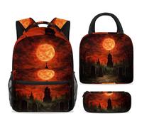 ewndhtse Ensemble sac à dos d'école avec sac à déjeuner et trousse à crayons, sac à dos d'école, sac à dos de voyage décontracté pour adolescents, filles, garçons, primaire, junior, milieu - Cimetière