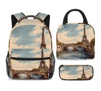 ewndhtse Ensemble sac à dos d'école avec sac à déjeuner et trousse à crayons, sac à dos d'école, sac à dos de voyage décontracté pour adolescents, filles, garçons, primaire junior, milieu - France