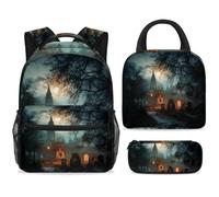 ewndhtse Ensemble sac à dos d'école avec sac à déjeuner et trousse à crayons, sac à dos d'école, sac à dos de voyage décontracté pour adolescents, filles, garçons, primaire, junior moyen, cimetière de