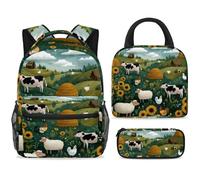 ewndhtse Ensemble sac à dos d'école avec sac à déjeuner et trousse à crayons, sac à dos d'école, sac à dos de voyage décontracté pour adolescents, filles, garçons, primaire junior, milieu et campagne