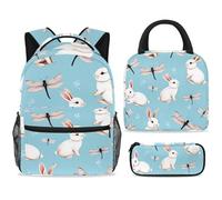 ewndhtse Ensemble sac à dos d'école avec sac à déjeuner et trousse à crayons, sac à dos d'école, sac à dos de voyage décontracté pour adolescents, filles, garçons, primaire junior, moyen, lapins