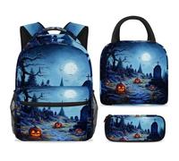 ewndhtse Ensemble sac à dos d'école avec sac à déjeuner et trousse à crayons, sac à dos d'école, sac à dos de voyage décontracté pour adolescents, filles, garçons, primaire junior, moyen, cimetière