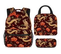 ewndhtse Ensemble sac à dos d'école avec sac à déjeuner et trousse à crayons, sac à dos d'école, sac à dos de voyage décontracté pour adolescents, filles, garçons, primaire junior, milieu - Dragons