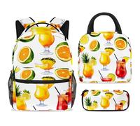 ewndhtse Ensemble sac à dos d'école avec sac à déjeuner et trousse à crayons, sac à dos d'école, sac à dos de voyage décontracté pour adolescents, filles, garçons, primaire, junior, milieu - été, jus