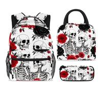 ewndhtse Ensemble sac à dos d'école avec sac à déjeuner et trousse à crayons, sac à dos d'école, sac à dos de voyage décontracté pour adolescents, filles, garçons, primaire junior, milieu - Blossom
