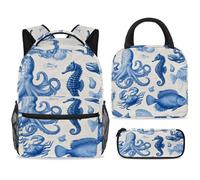 ewndhtse Ensemble sac à dos d'école avec sac à déjeuner et trousse à crayons, sac à dos d'école, sac à dos de voyage décontracté pour adolescents, filles, garçons, primaire junior, moyen, pieuvre