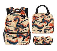 ewndhtse Ensemble sac à dos d'école avec sac à déjeuner, trousse à crayons, sac à dos d'école, sac à dos de voyage décontracté pour adolescents, filles, garçons, primaire junior, moyen, dragons bleus