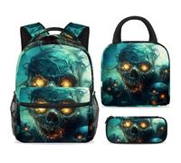 ewndhtse Ensemble sac à dos d'école avec sac à déjeuner, trousse à crayons, sac à dos d'école, sac à dos de voyage décontracté pour adolescents, filles, garçons, primaire, junior, moyen, crânes morts