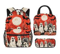 ewndhtse Ensemble sac à dos d'école avec sac à déjeuner, trousse à crayons, sac à dos d'école, sac à dos de voyage décontracté pour adolescents, filles, garçons, primaire junior, moyen, fantôme