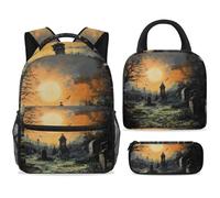 ewndhtse Ensemble sac à dos d'école avec sac à déjeuner, trousse à crayons, sac à dos d'école, sac à dos de voyage décontracté pour adolescents, filles, garçons, primaire, junior moyen, tombe, pleine