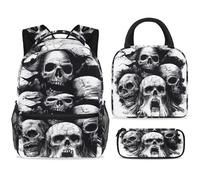 ewndhtse Ensemble sac à dos d'école avec sac à déjeuner, trousse à crayons, sac à dos d'école, sac à dos de voyage décontracté pour adolescents, filles, garçons, primaire, junior moyen, crânes morts