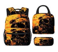 ewndhtse Ensemble sac à dos d'école avec sac à déjeuner, trousse à crayons, sac à dos d'école, sac à dos de voyage décontracté pour adolescents, filles, garçons, primaire junior, moyen, crânes morts